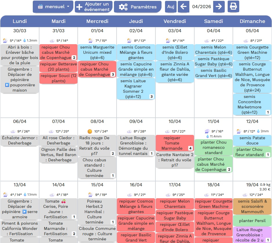 Votre agenda mensuel